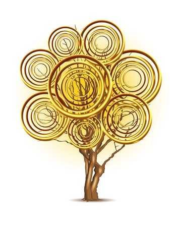 Art tree with leaf of golden ringsのイラスト素材