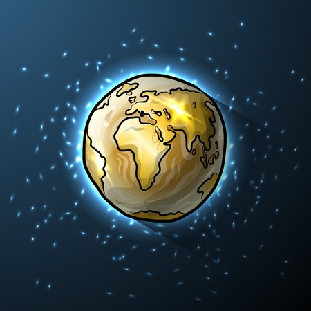 Golden doodle globe in spaceのイラスト素材