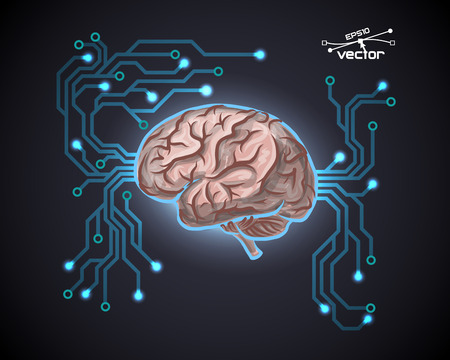 Futuristic computer brain, vector illustration for your design, 5 editable layers のイラスト素材