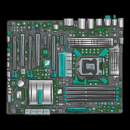 Hand drawn motherboard, conceptual vector illustration for Your design のイラスト素材