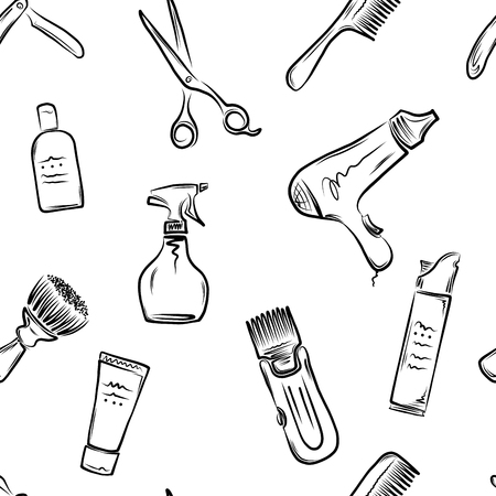 Barbershop doodle pattern, vector illustration for your design, のイラスト素材
