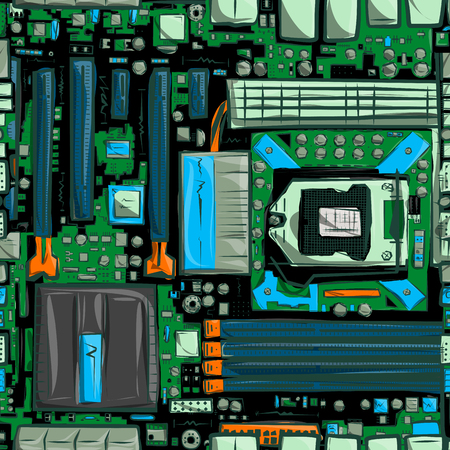 Hand drawn motherboard, seamless pattern for wide usage, conceptual vector illustration for Your...