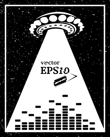 Monochrome alien invasion music frameのイラスト素材