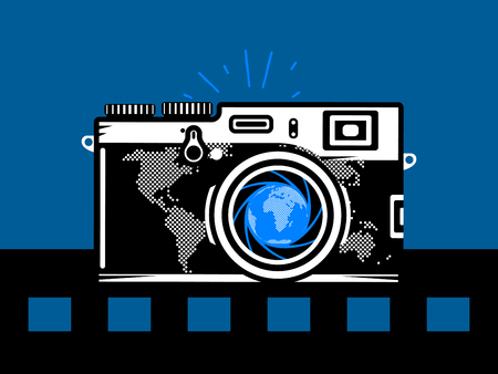 Travel photography camera with globeのイラスト素材
