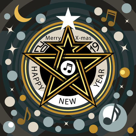 Merry christmas and happy new year music star clock, vector illustrationのイラスト素材
