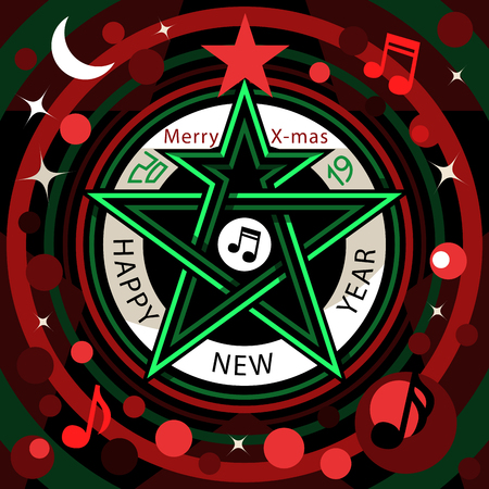 Merry christmas and happy new year music star clock, vector illustrationのイラスト素材