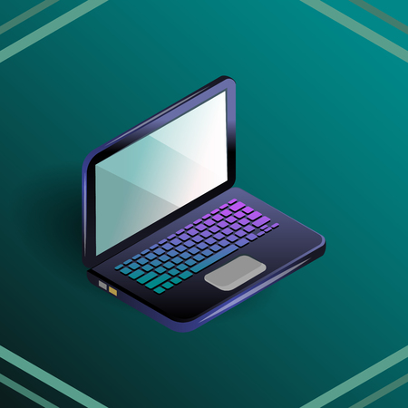 Isometric blank laptop isolated on blue, vector illustrationのイラスト素材