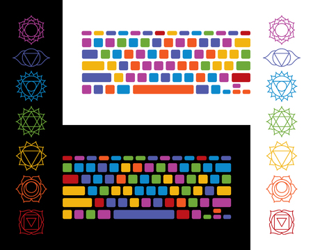 Keyboard yoga chakra colorful set on white and black, vector illustrationのイラスト素材