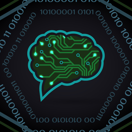 Artificial Intelligence vector illustration of circuit board of brain shape on blackのイラスト素材
