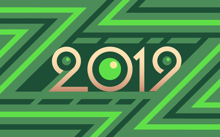 2019 geometric numbers on colorful green background, vector illustrationのイラスト素材