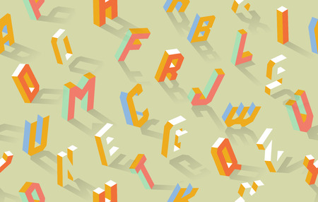 Isometric alphabet seamless pattern, vector abc of 26 lettersのイラスト素材
