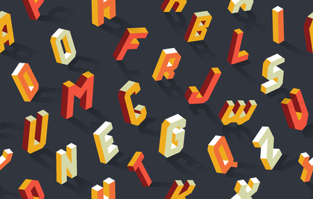 Isometric alphabet seamless pattern, vector abc of 26 lettersのイラスト素材