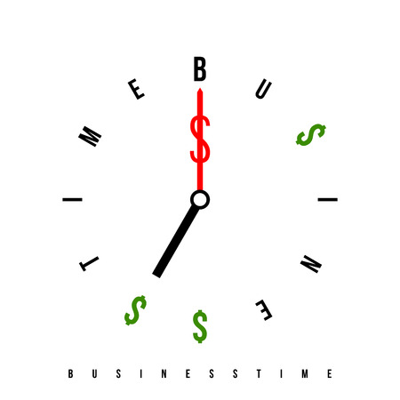 Time is money. Conceptual watch with clock face stylized like text. Business time. Clock hands like dollar.のイラスト素材