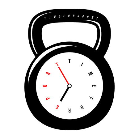 Conceptual watch for gym stylized like a weight with clock face stylized like a text. Time for sport.のイラスト素材