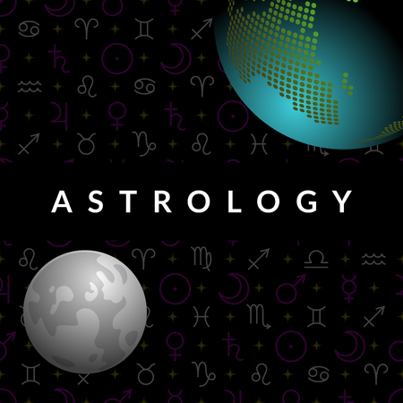 Astrological vector template for horoscope with 3d view of Earth and Moonのイラスト素材