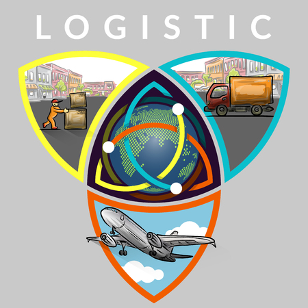 Logistic concept infographics of triple step worldwide deliveryのイラスト素材
