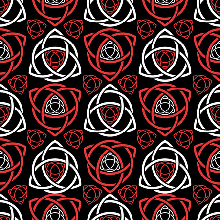Triquetra trefoil seamless pattern red and white tone on blackのイラスト素材