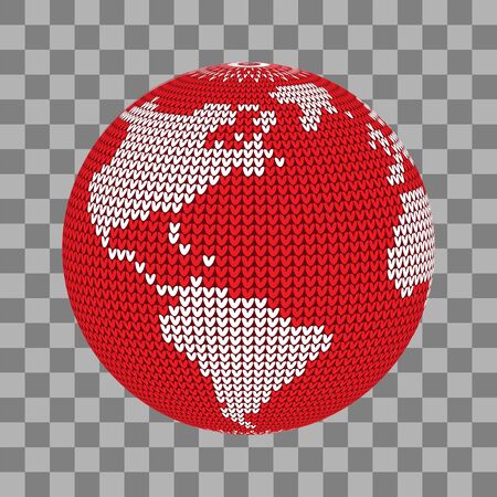 Knitted Earth globe, cute love style, vector greeting illustration on transparent background for your designのイラスト素材