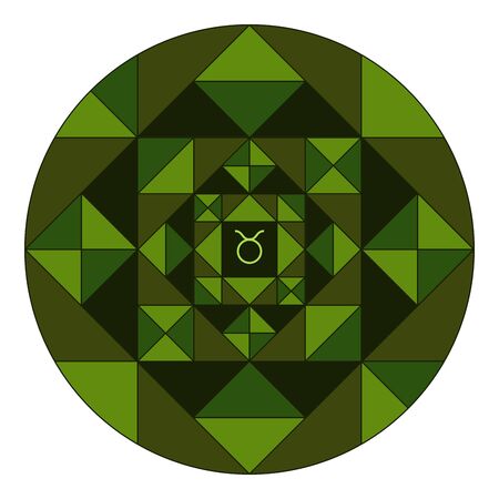 Colored coloring book of sacred geometry. Mandala of zodiac sign of Taurusのイラスト素材
