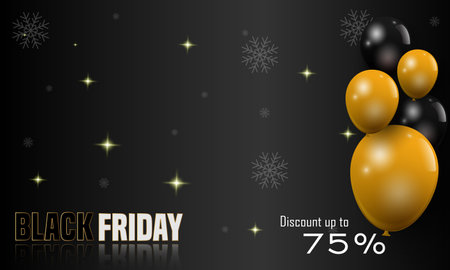 Black Friday sale banner with gold and black balloons. Vector illustration.のイラスト素材