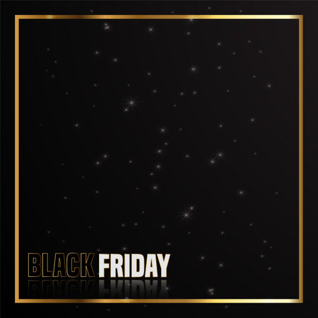 Black friday background with golden frame and stars. Vector illustration.のイラスト素材