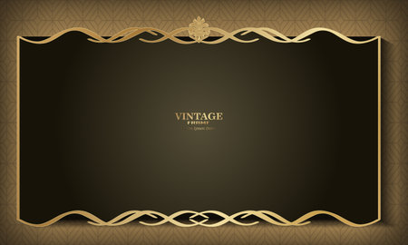 LUXURY VINTAGE BOARD FRAME with gold gradient and vintage pattern backgroundのイラスト素材