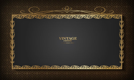 Vintage background with golden frame. Template for design. Vector illustrationのイラスト素材
