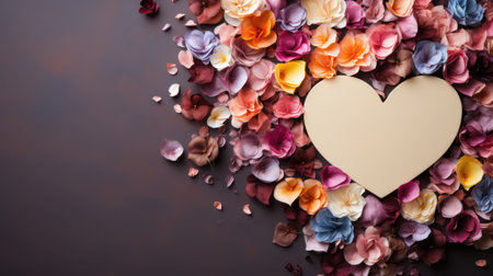 Heart and rose petals on a dark background with copy space, valentine backgroundの素材