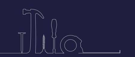 Vector icons of construction tools on a blue background. The image can be used for a business card, leaflet, signboard, website, booklet.のイラスト素材