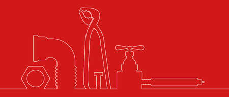 Vector icons of plumbing tools on a red background.The image can be used for a business card, leaflet, signboard, website, booklet.のイラスト素材