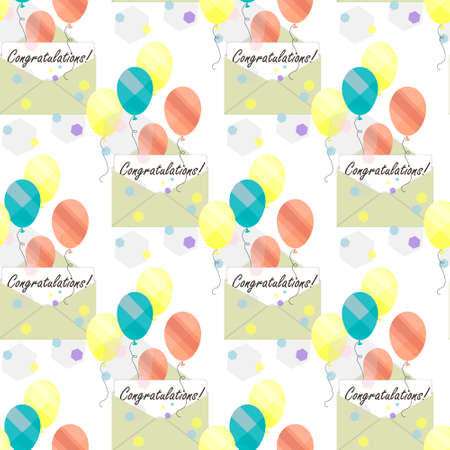 Colorful balloons on a white background. Seamless pattern with balloons and confetti on a white background. You can use it for graphic print of fabrics, textiles, wrapping paper, flyers and postcards.のイラスト素材