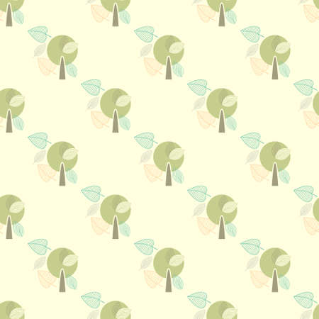 Seamless color pattern with wood and foliage. Decorative background with foliage. Graphic printing for fabrics, textile industry, wrapping paper.のイラスト素材