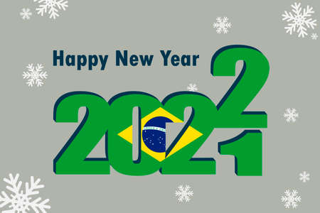 New year's card 2022. Demonstrates an element of the flag of Brazil, a festive inscription and snowflakes. It can be used as a banner flyer, postcard, website, or national greeting.のイラスト素材