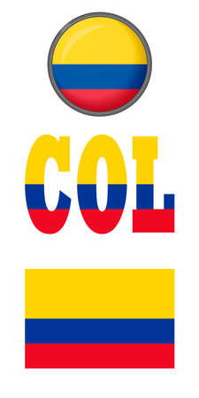 Set of icons of the flags of Colombia on a white background. Vector image: flag of Colombia, the button and the abbreviation. You can use it to create a website, print brochures or a guide book.のイラスト素材