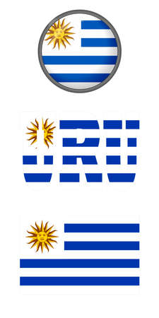 Icons of the flag of Uruguay on a white background. Vector image: a button, a Uruguayan flag, the abbreviation. You can use it to create a website, print brochures, booklets, flyers, stickers.のイラスト素材
