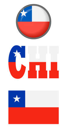 Icons of the Chilean flag on a white background. Vector image: flag of Chile, button and abbreviation. You can use it to create a website, print brochures, booklets, leaflets, and travel guides.のイラスト素材