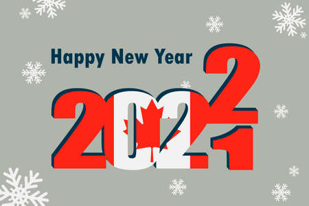New year's card 2022. Demonstrates an element of the flag of Canada, a festive inscription and snowflakes. It can be used as a banner flyer, postcard, website, or national greeting.のイラスト素材