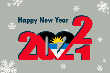 New year's card 2022. Demonstrates an element of the flag of Antigua and Barbuda, a festive inscription and snowflakes. It can be used as a banner flyer, postcard, website, or national greeting.のイラスト素材