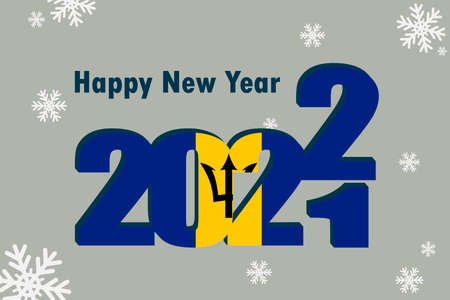New year's card 2022. Demonstrates an element of the flag of Barbados, festive lettering and snowflakes. It can be used as a banner flyer, postcard, website, or national greeting.のイラスト素材