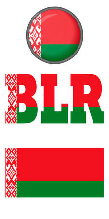 Icons of the Belarusian flag on a white background. Vector image: flag of Belarus, the button and the abbreviation. You can use it to create a website, print brochures, booklets, flyers, travel guidesのイラスト素材