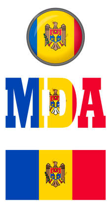Moldovan flag icons on a white background. Vector image: flag of Moldova, the button and the abbreviation. You can use it to create a website, print brochures, booklets, flyers, and travel guidesのイラスト素材