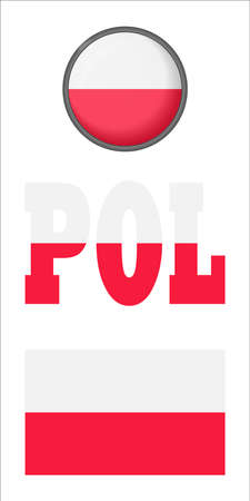 Badges with the flag of Poland on a white background. Vector image: Polish flag, button and abbreviation. You can use it to create a website, print brochures, booklets, flyers.のイラスト素材