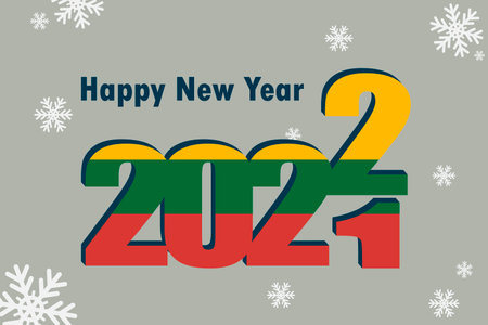 New year card 2022. Depicts an element of the flag of Lithuania, holiday inscriptions and snowflakes. It can be used as a promotional poster, postcard, website, or national greeting.のイラスト素材