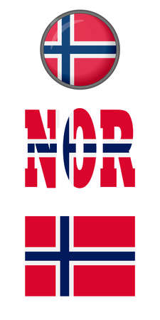 Norway flag icons on a white background. Vector image: flag, button and abbreviation Norway. You can use it to create a website, print brochures, booklets, leaflets, travel guidesのイラスト素材