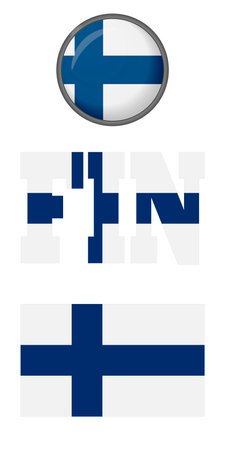 Finland flag icons on a white background. Vector image: flag, button and abbreviation Finland. You can use it to create a website, print brochures, booklets, leaflets, travel guidesのイラスト素材
