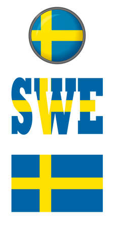 Badges with the flag of Sweden on a white background. Vector image: Button, Sweden flag and abbreviation. You can use it to create a website, print brochures, booklets, travel guides.のイラスト素材