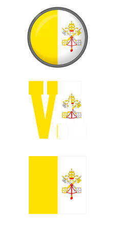 Vatican flag icons on a white background. Vector image: flag of the Vatican, the button and the abbreviation. You can use it to create a website, print brochures, booklets, flyers, and travel guides.のイラスト素材