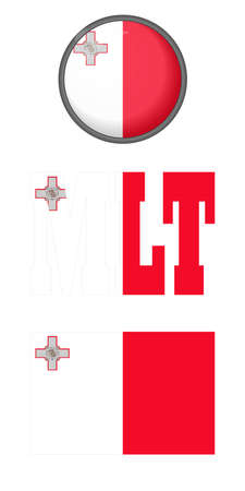 Malta flag icons on a white background. Vector image: flag of Malta, the button and the abbreviation. You can use it to create a website, print brochures, booklets, flyers, and travel guides.のイラスト素材