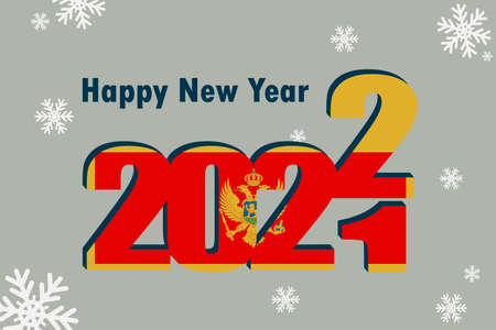 New year's card 2022. Depicted: element of the flag of Montenegro, festive inscription and snowflakes. It can be used as an advertising poster, postcard, flyer, invitation card, or website.のイラスト素材