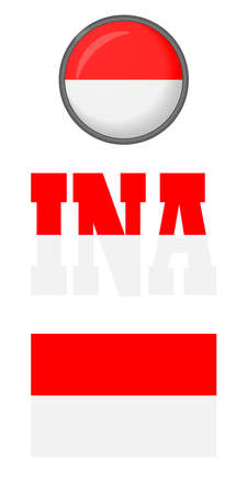 Icons of the flags of Indonesia on a white background. Vector image: button, flag of Indonesia and abbreviation. You can use it to create a website, print brochures, booklets, flyers, travel guidesのイラスト素材